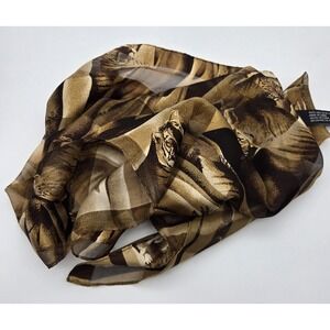 Sheer Silk Scarf Tiger Print Brown Beige Wildlife Animal Pattern Long 14×55